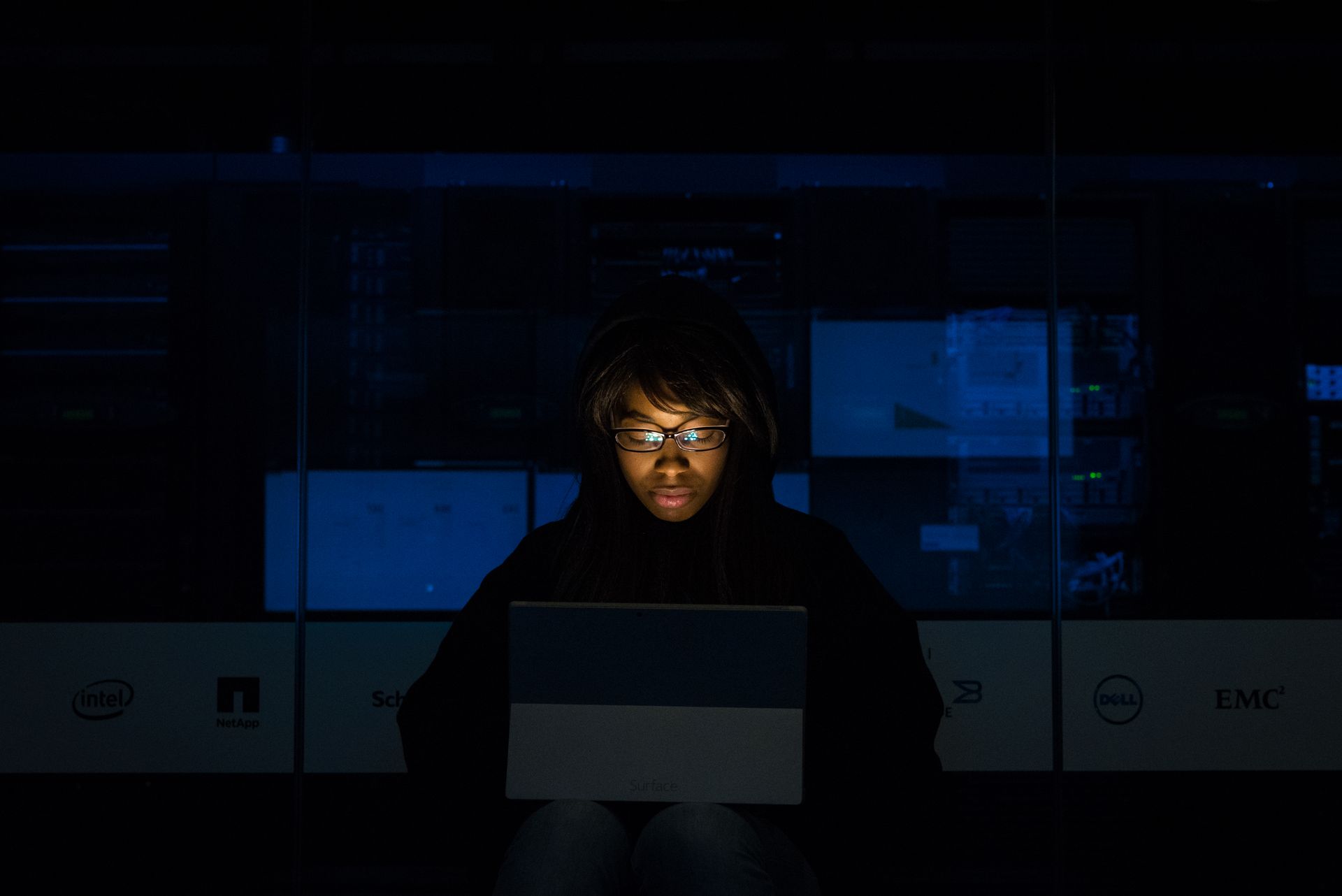 IT engineer working late on server infrastructure